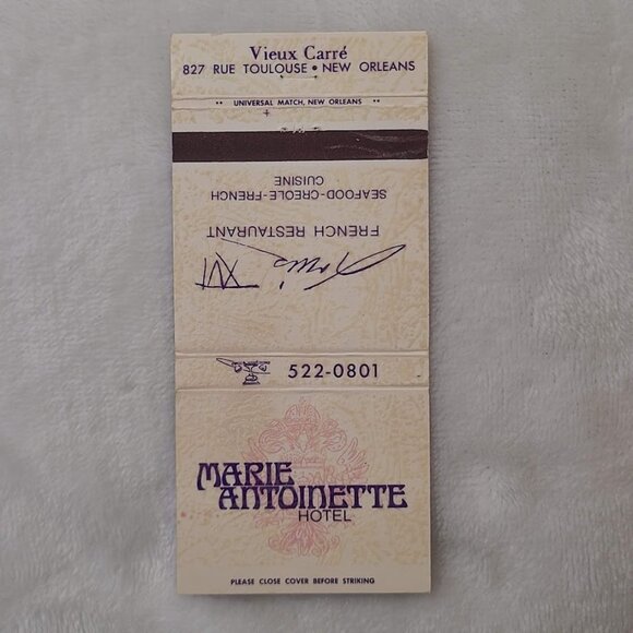 Vtg Matchbook Cover Marie Antoinette Hotel New Orleans Vieux Carre Louis XVI - Picture 4 of 5